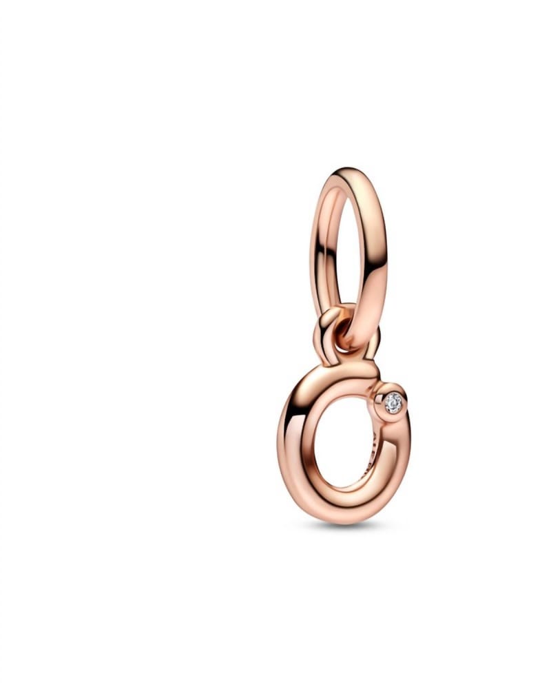 Front of a size O/S Letter O Script Alphabet Dangle Charm in Rose Gold in Rose Gold by Pandora. | dia_product_style_image_id:329445